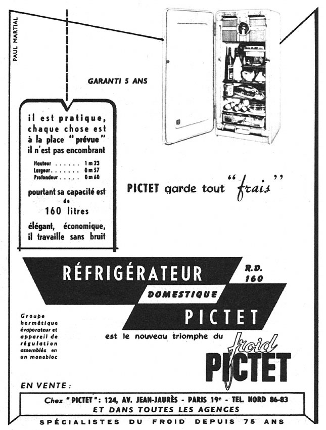 Publicité Pictet 1952
