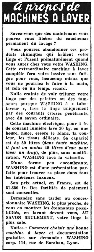 Publicité Washing 1950