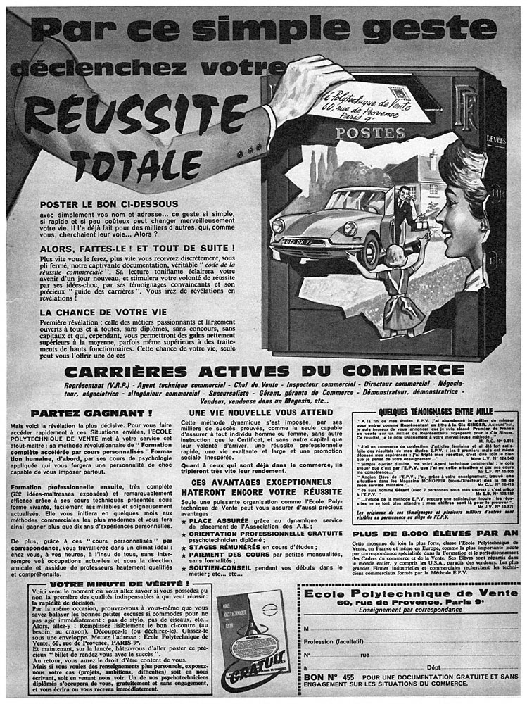 Publicité Ecole Poly Vente 1961