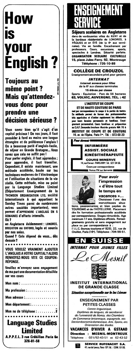 Publicit� Enseignement Service 1967