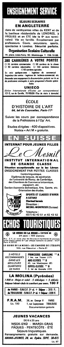 Publicit� Enseignement Service 1968