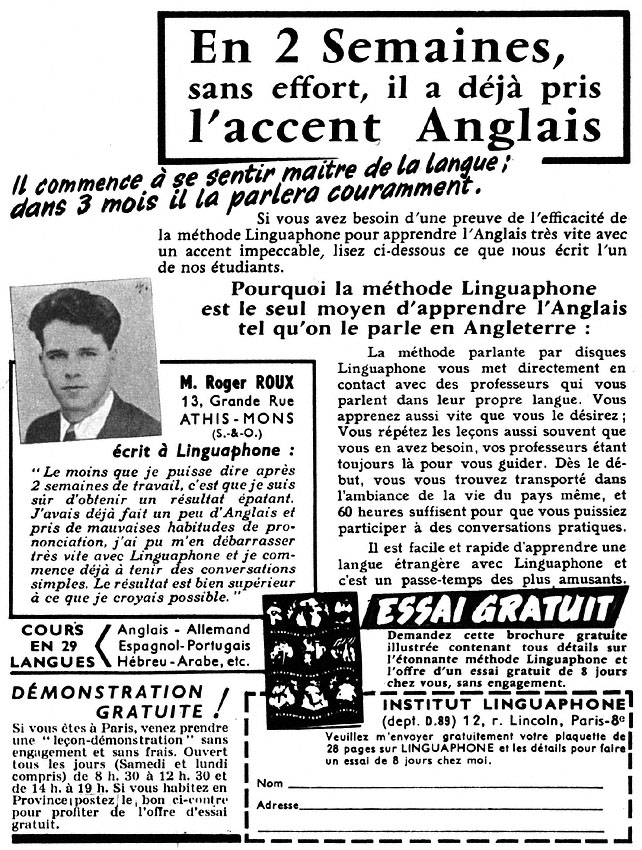 Publicité Linguaphone 1954