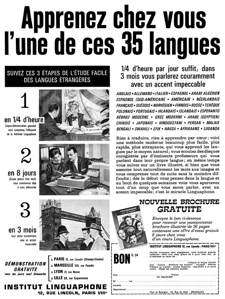 Publicité Linguaphone 1962