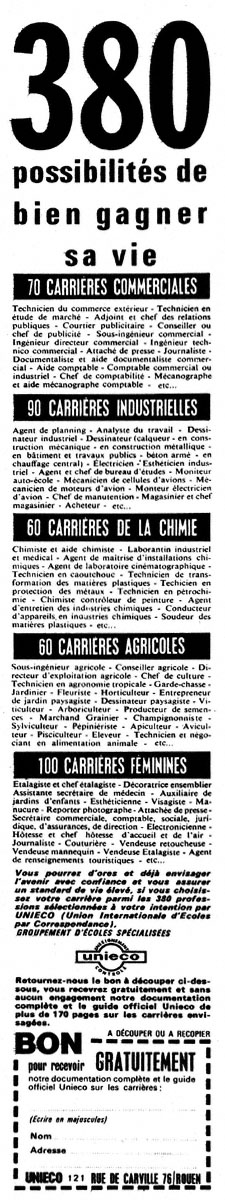 Publicité Unieco 1967