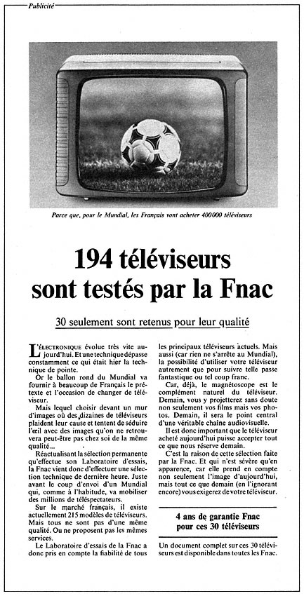 Publicité Fnac 1982