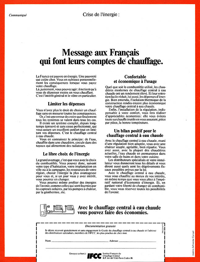 Publicité Divers Chauffage 1977