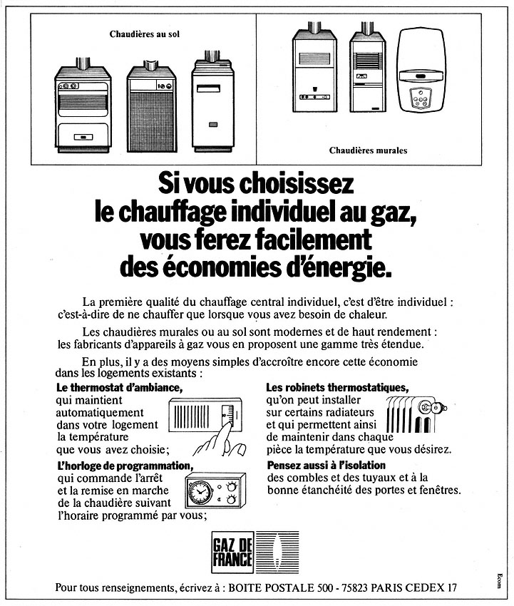 Publicité Gaz 1975