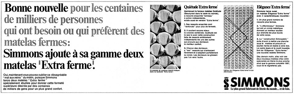 Publicité Simmons 1967