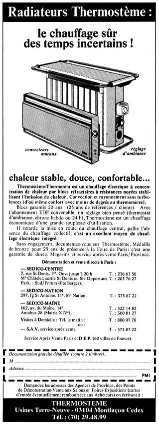 Publicité Divers Chauffage 1981