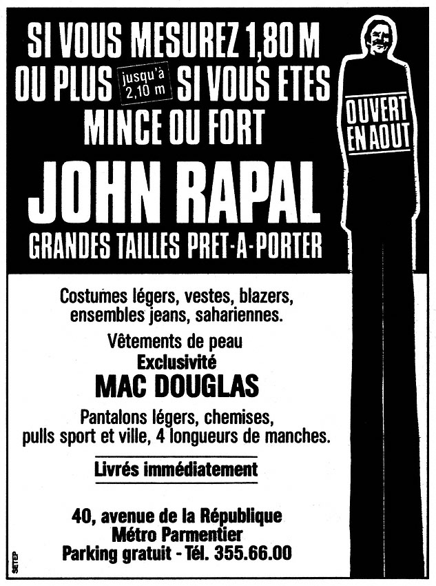 Publicité John Rapal 1977