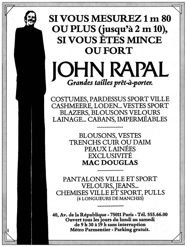 Publicité John Rapal 1980