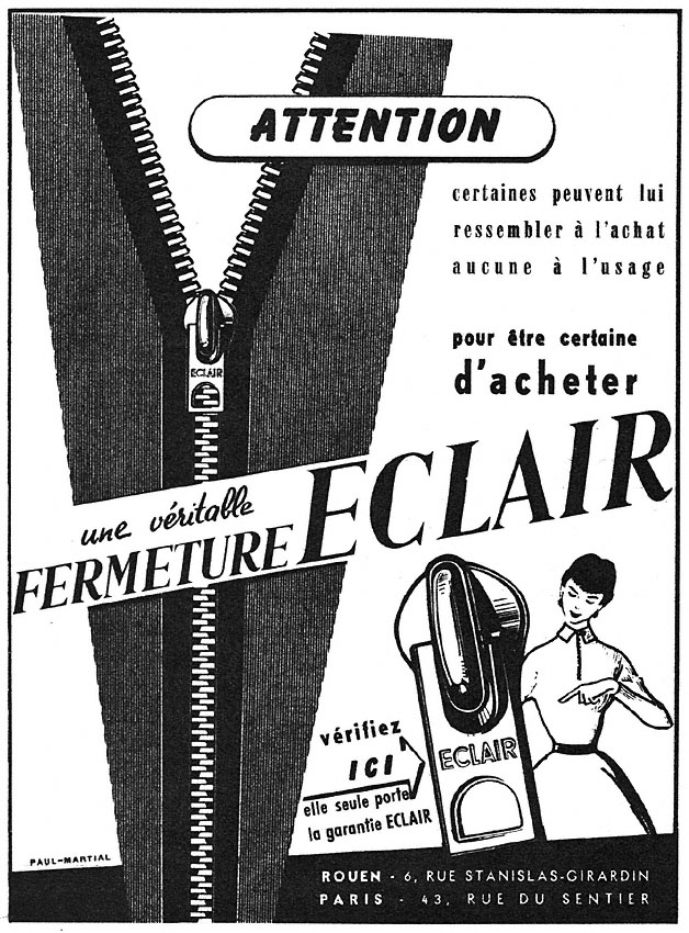 Publicité Fermeture Eclair 1955