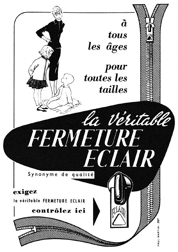 Publicité Fermeture Eclair 1957