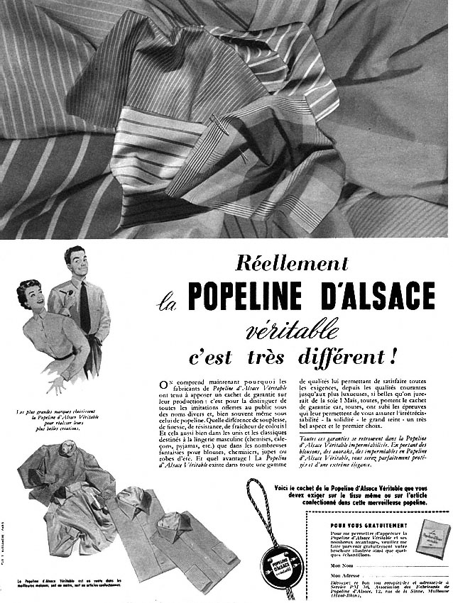 Publicité Popeline d'Alsace 1954