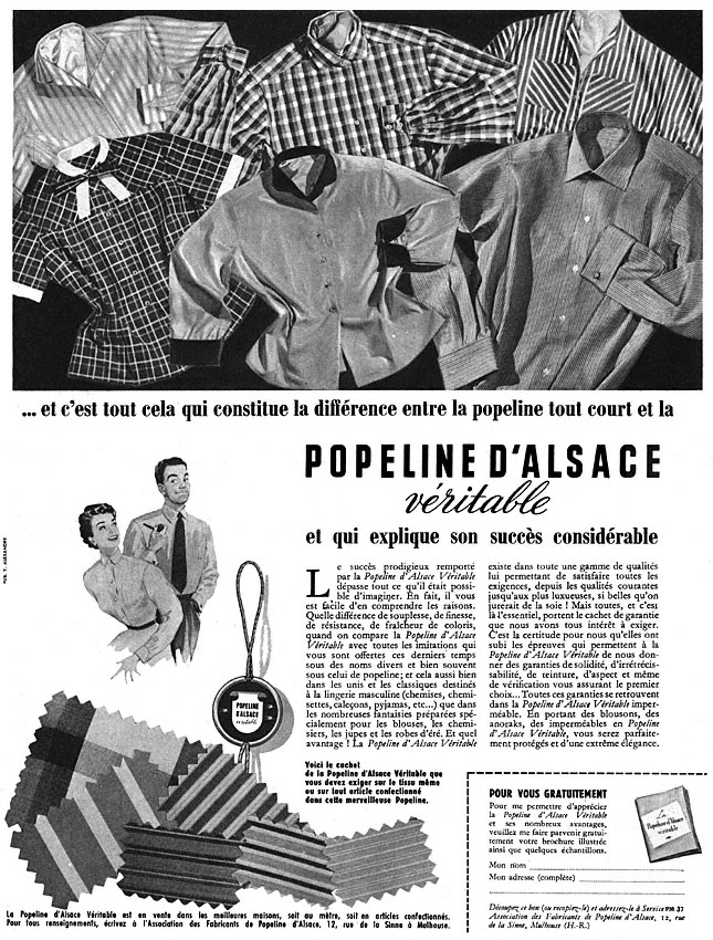 Publicité Popeline d'Alsace 1954