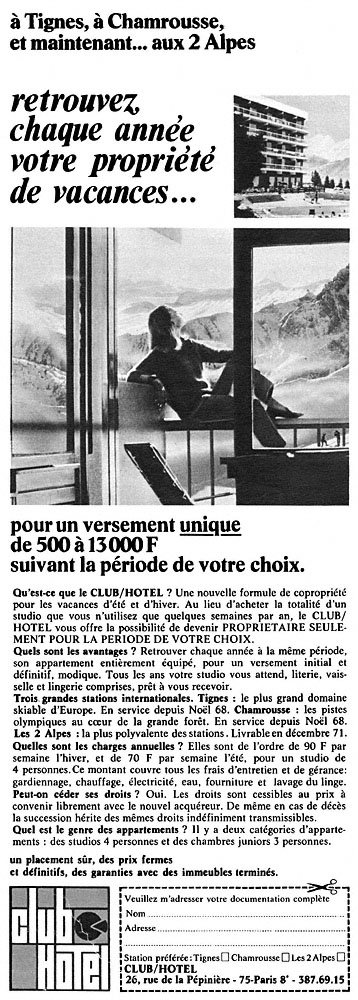 Publicit� ClubHotel 1970