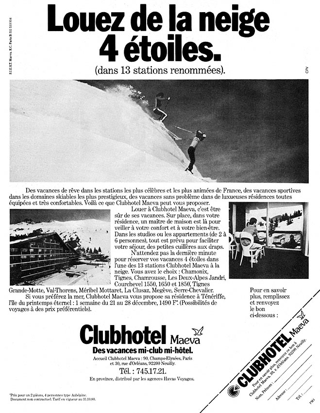 Publicité ClubHotel 1980