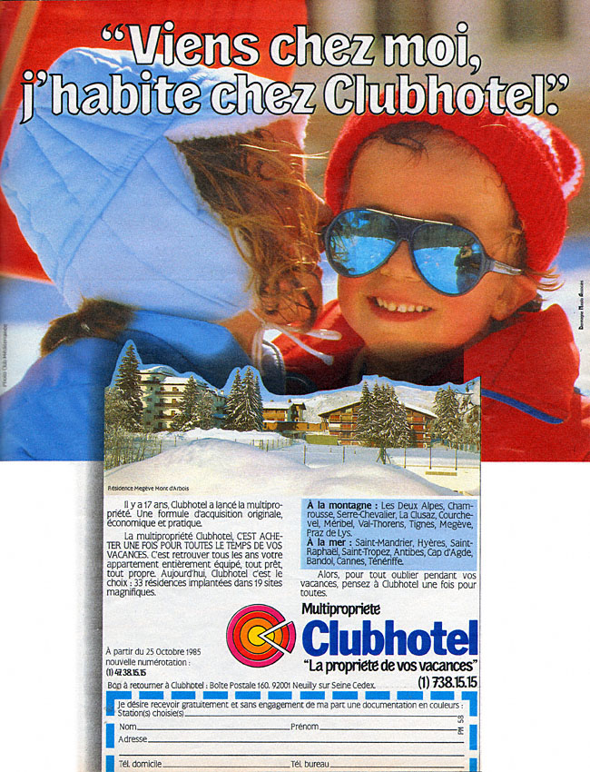 Publicité ClubHotel 1985
