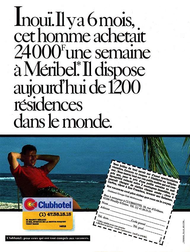 Publicité ClubHotel 1986