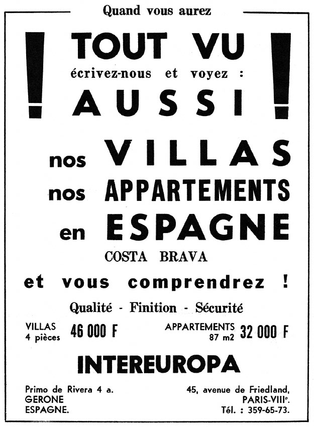 Publicité Espagne 1965