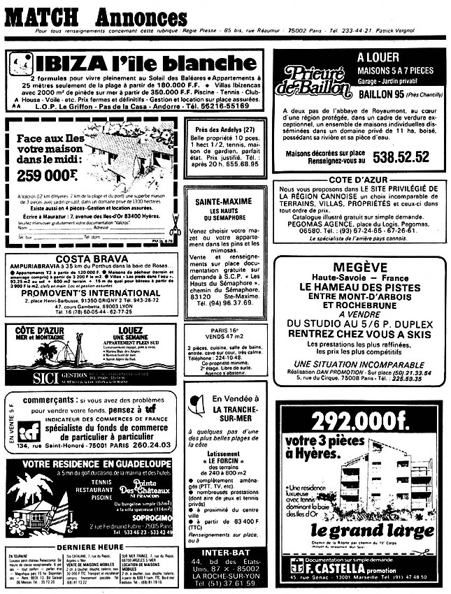 Publicité Match Annonces 1979