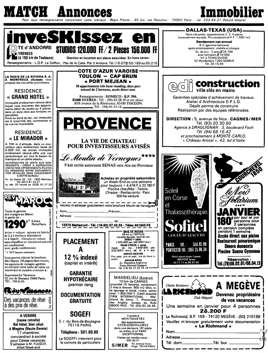 Publicité Match Annonces 1979