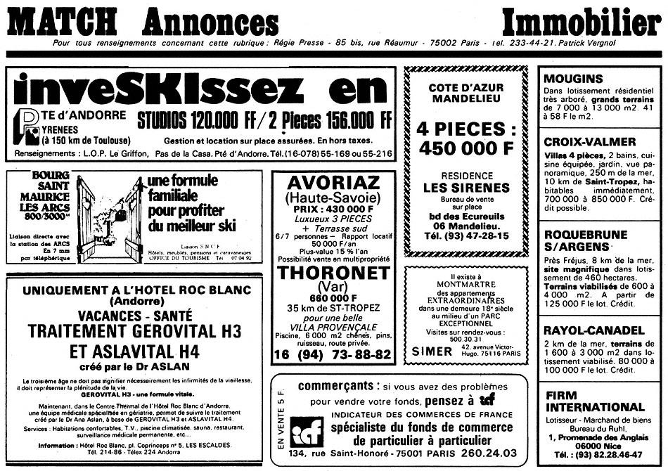 Publicité Match Annonces 1980