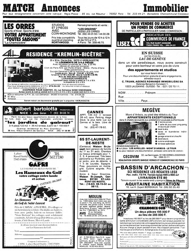 Publicité Match Annonces 1980