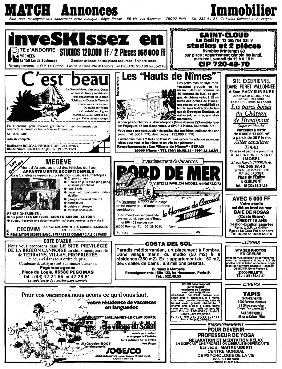 Publicité Match Annonces 1980