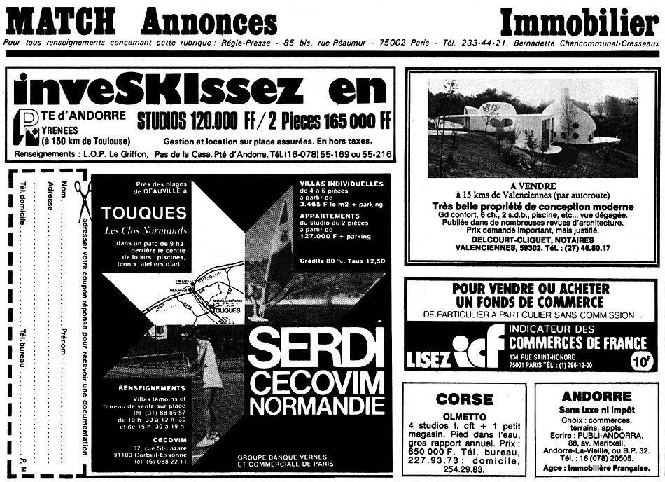 Publicité Match Annonces 1980