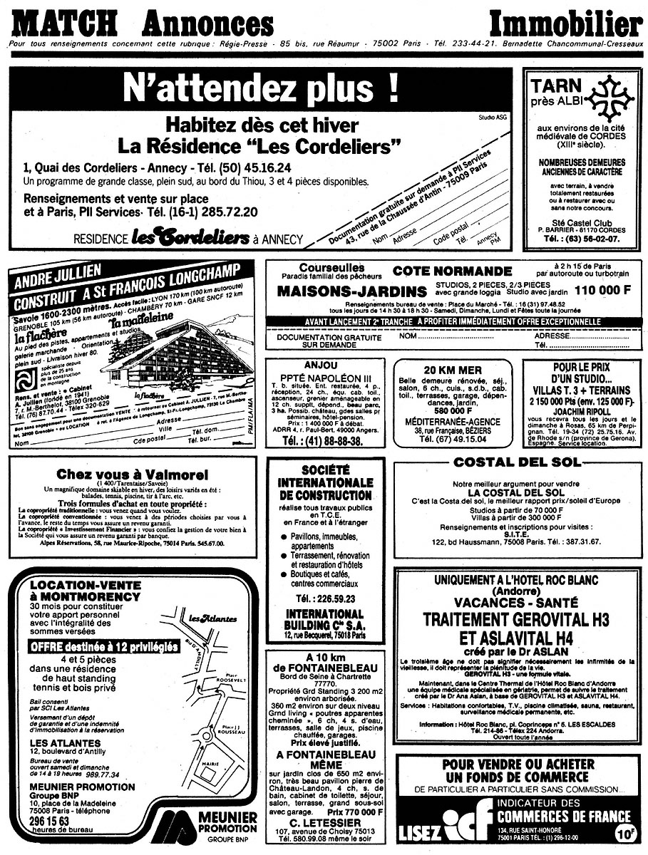 Publicité Match Annonces 1980