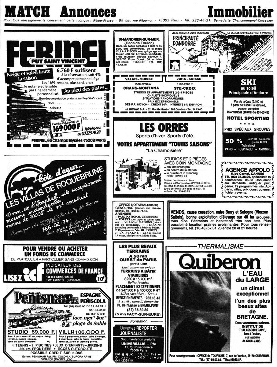 Publicité Match Annonces 1981