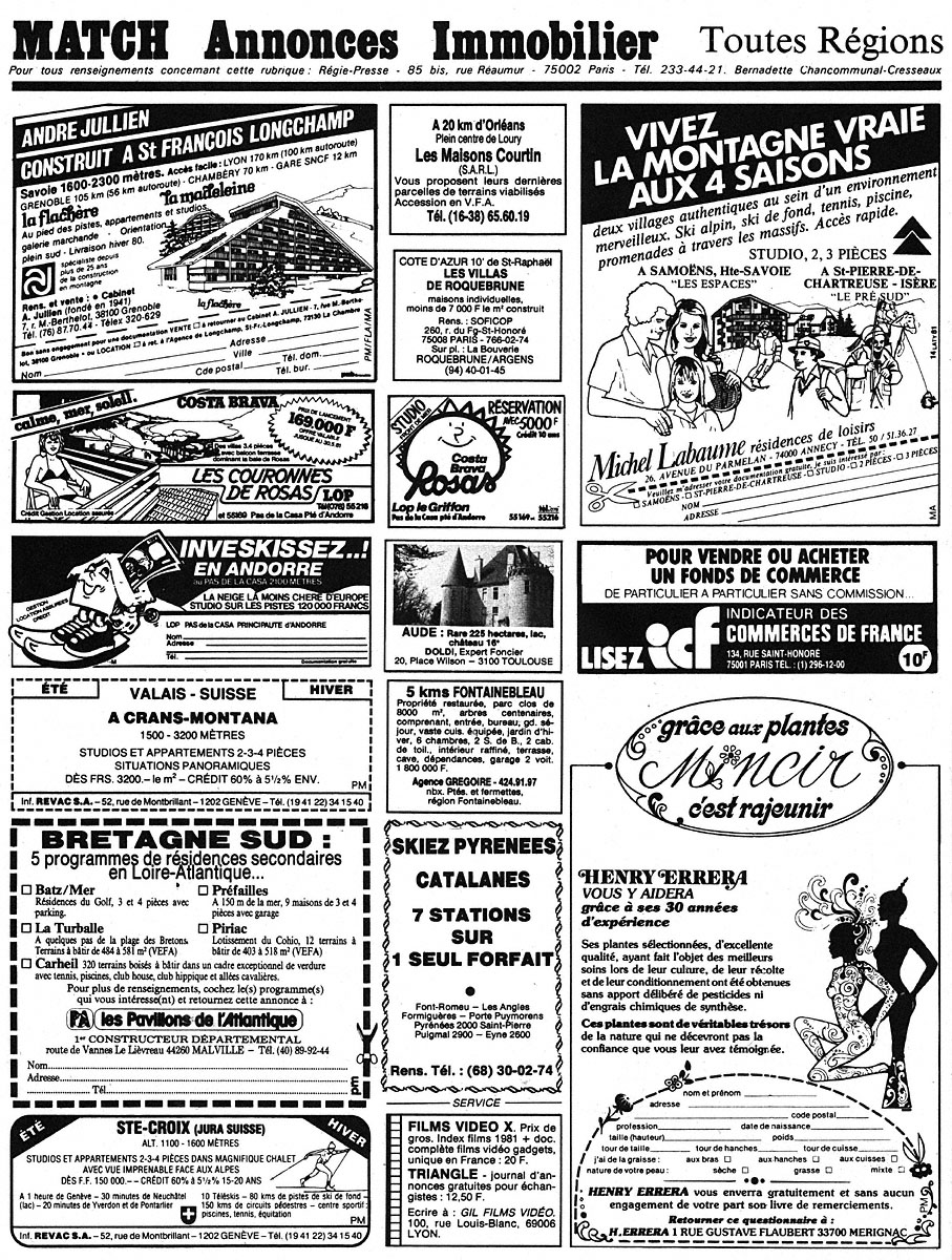 Publicité Match Annonces 1981