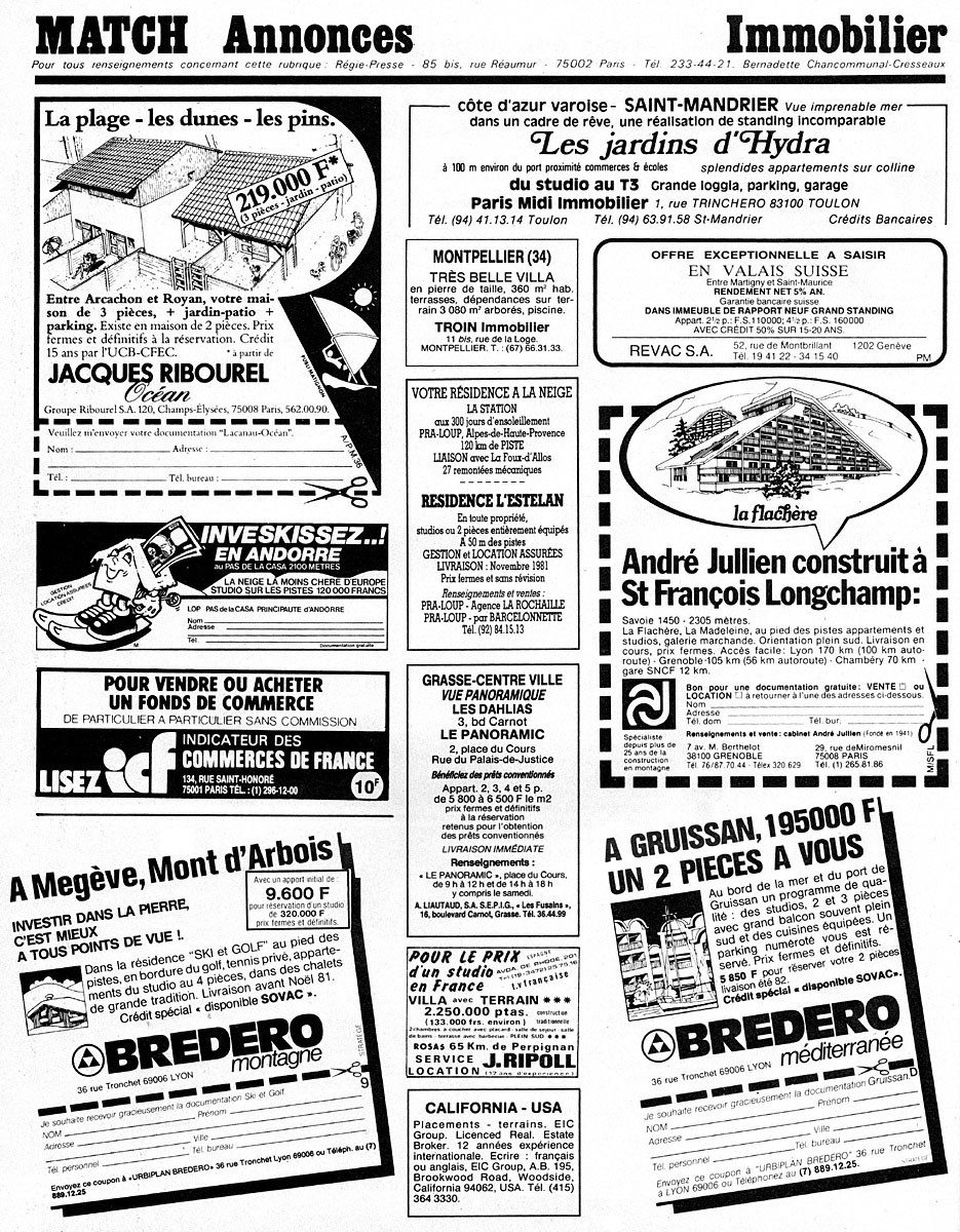 Publicité Match Annonces 1981