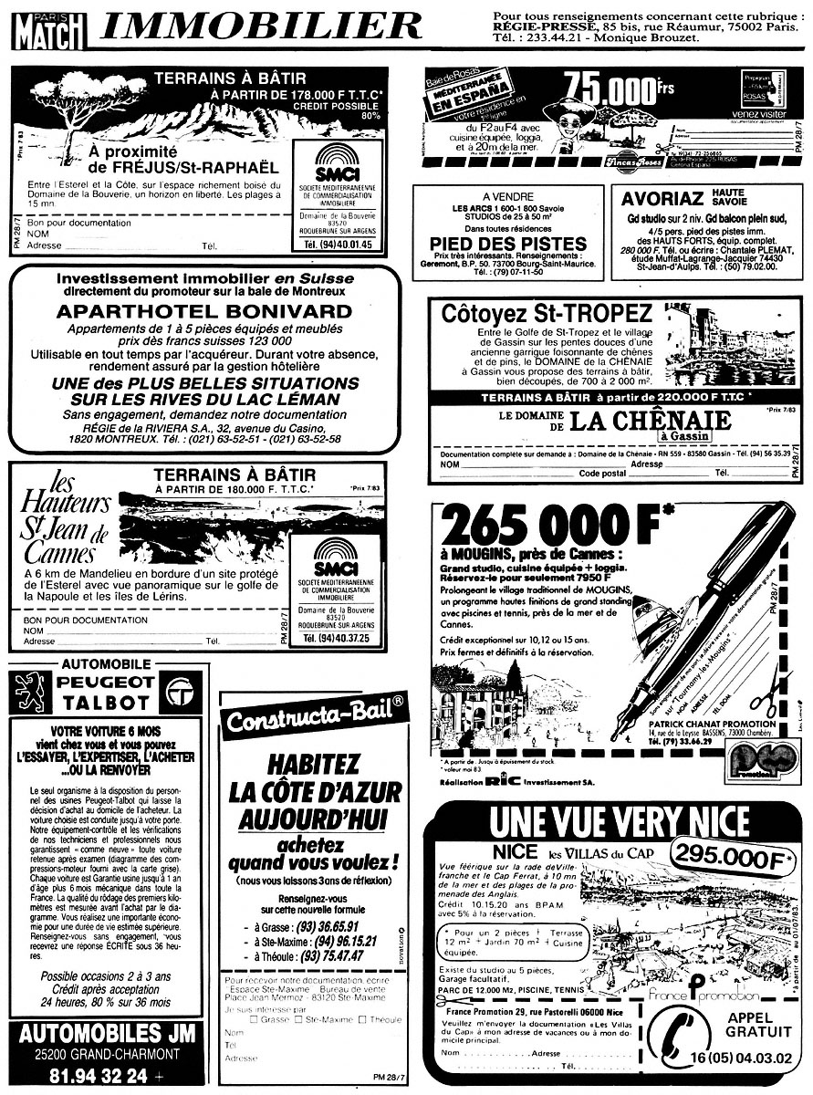 Publicité Match Annonces 1983