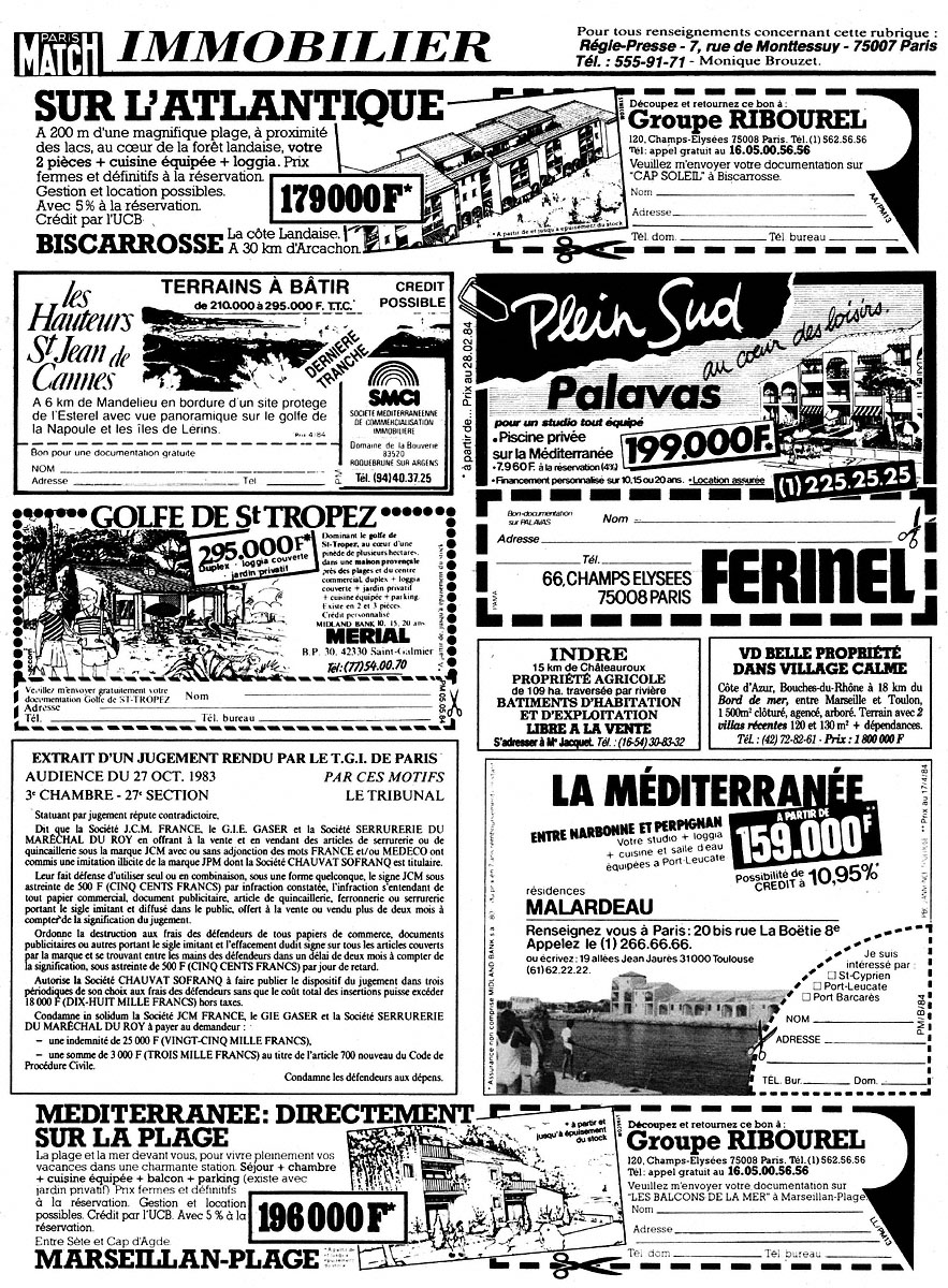 Publicité Match Annonces 1984