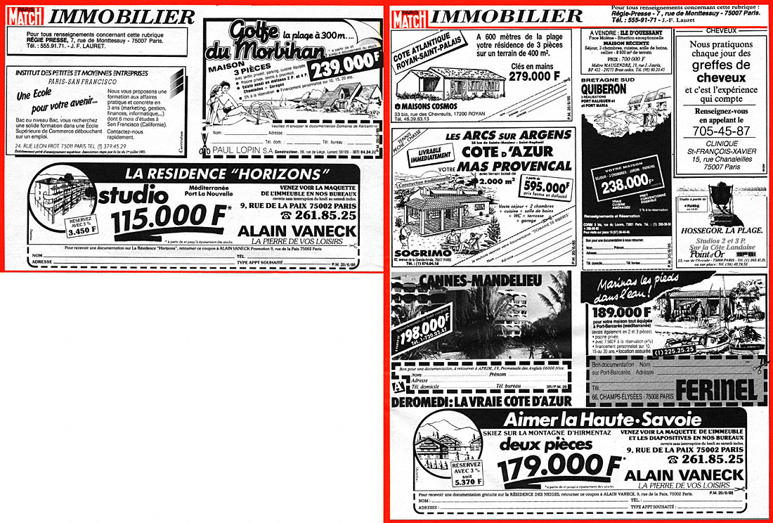 Publicité Match Annonces 1985