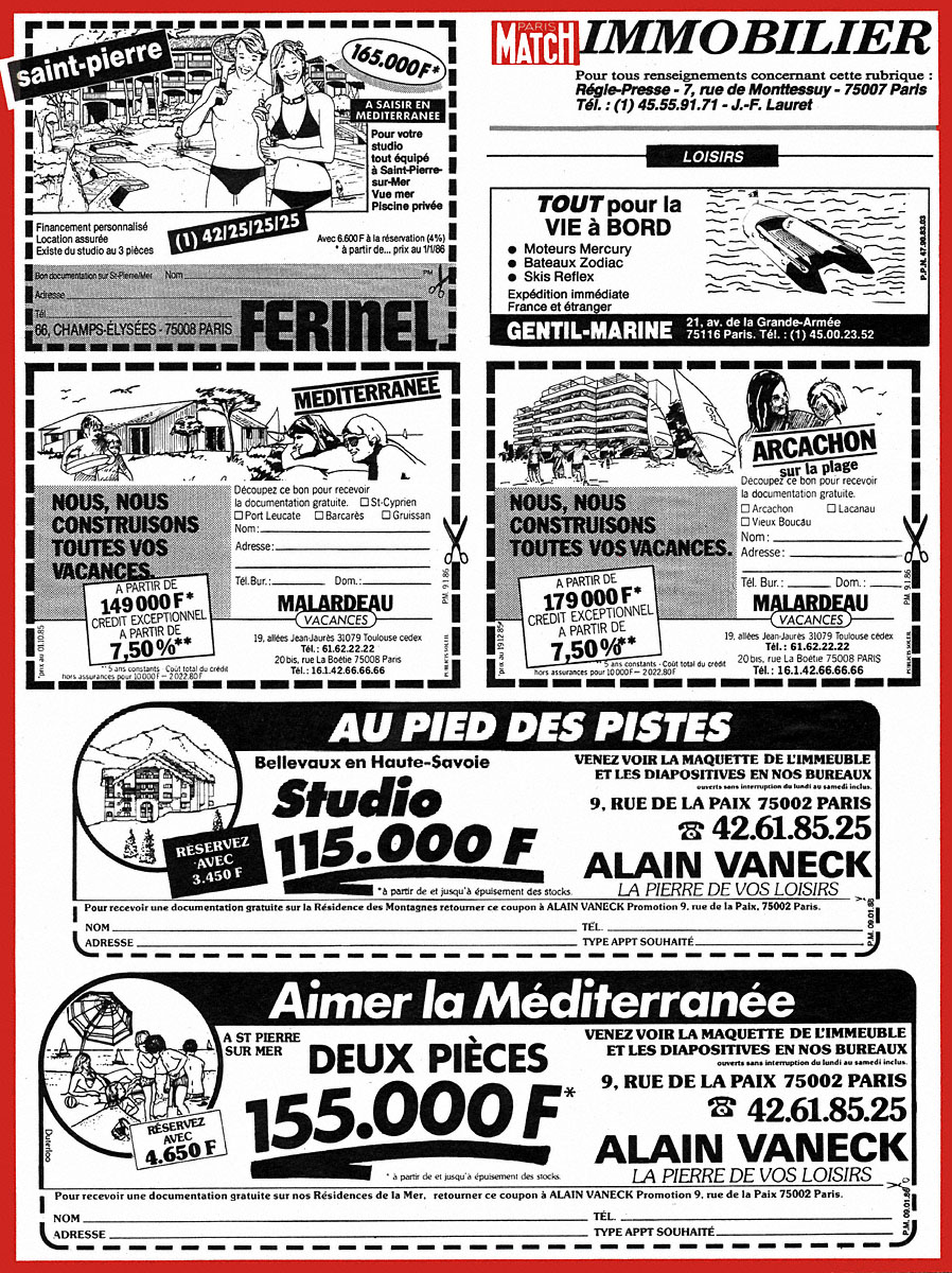 Publicité Match Annonces 1986