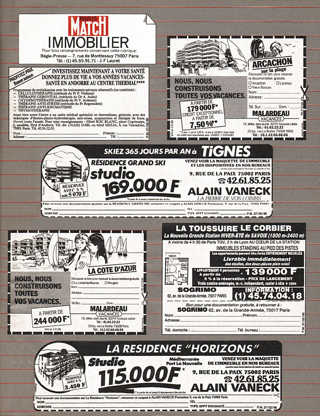 Publicité Match Annonces 1986