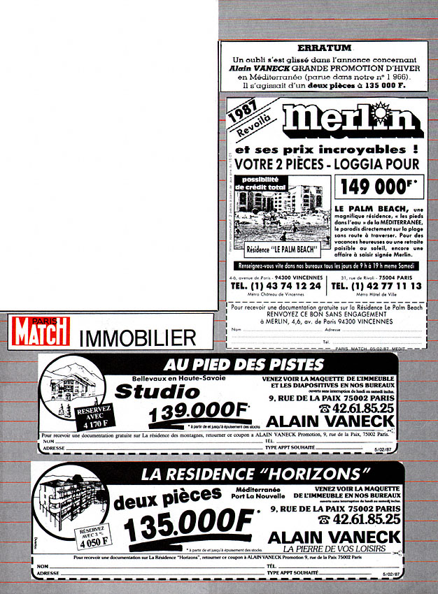 Publicité Match Annonces 1987