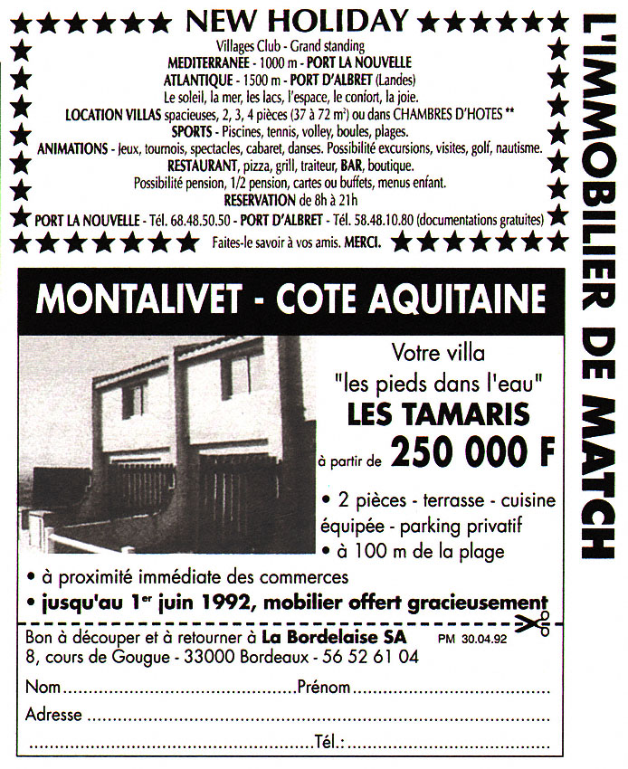 Publicité Match Annonces 1992