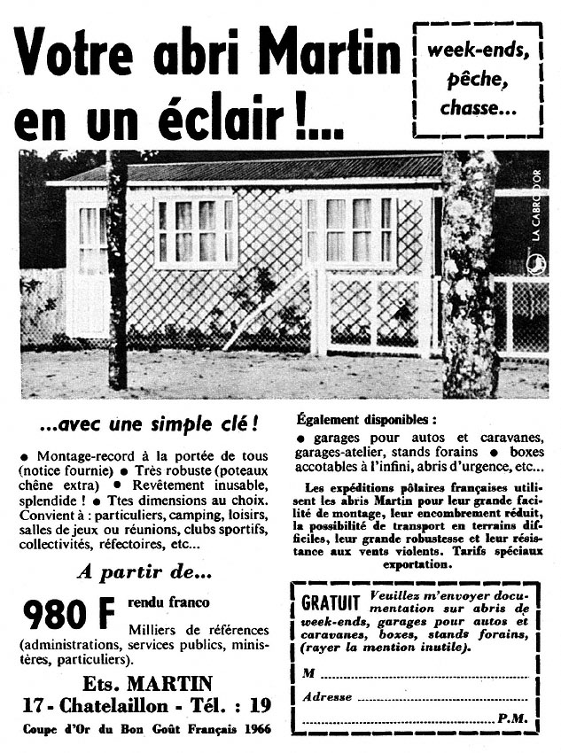 Publicité Abris Martin 1967