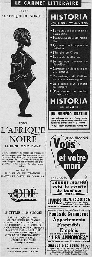 Publicité Carnet Littraire 1952