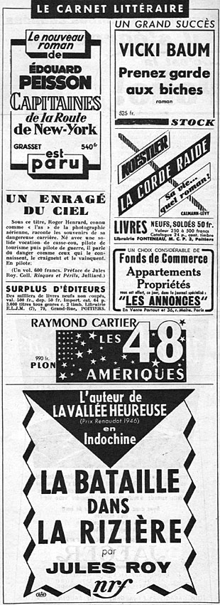 Publicité Carnet Littraire 1953