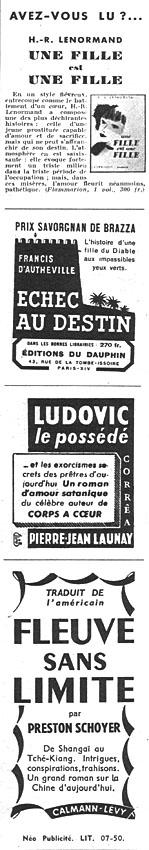Publicité Carnet Littraire 1950