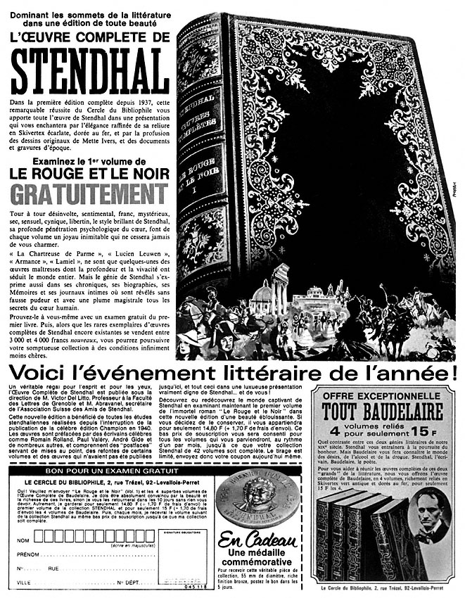 Publicité Cercle du Bibliophile 1967