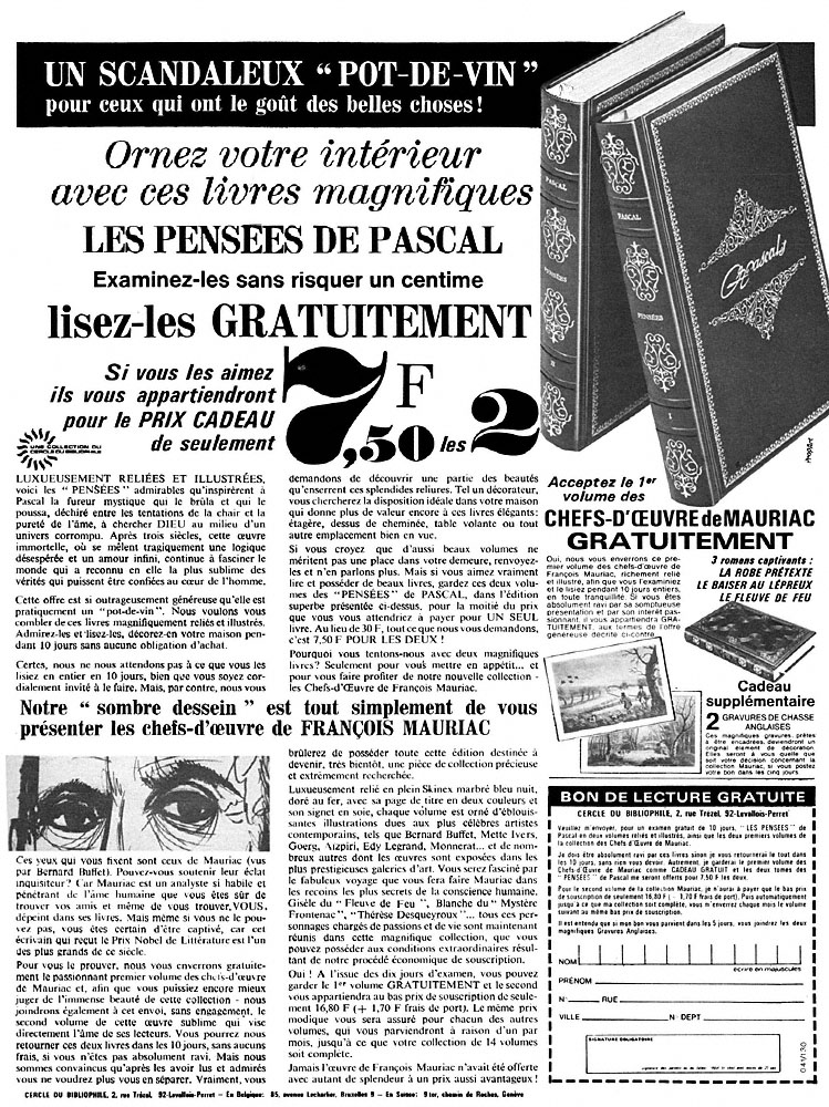 Publicit� Cercle du Bibliophile 1967