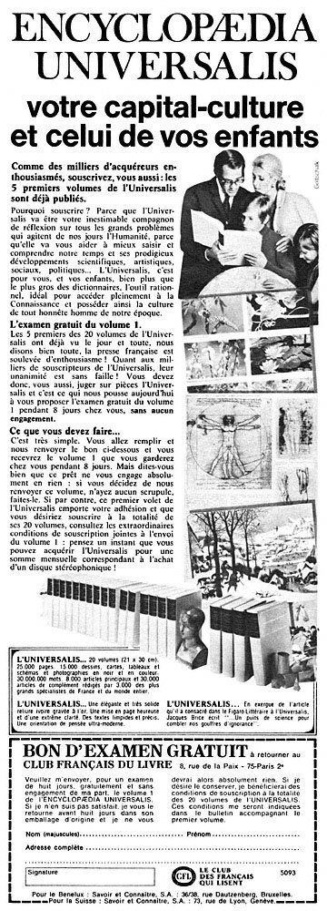 Publicit� Club Fran�ais du Livre 1970