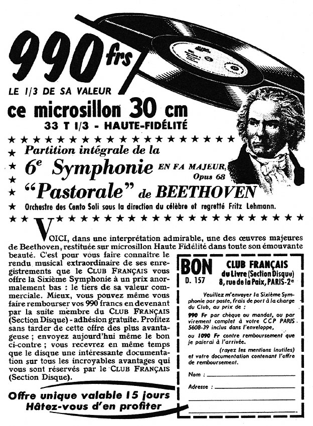Publicité Club Franais du Livre 1956
