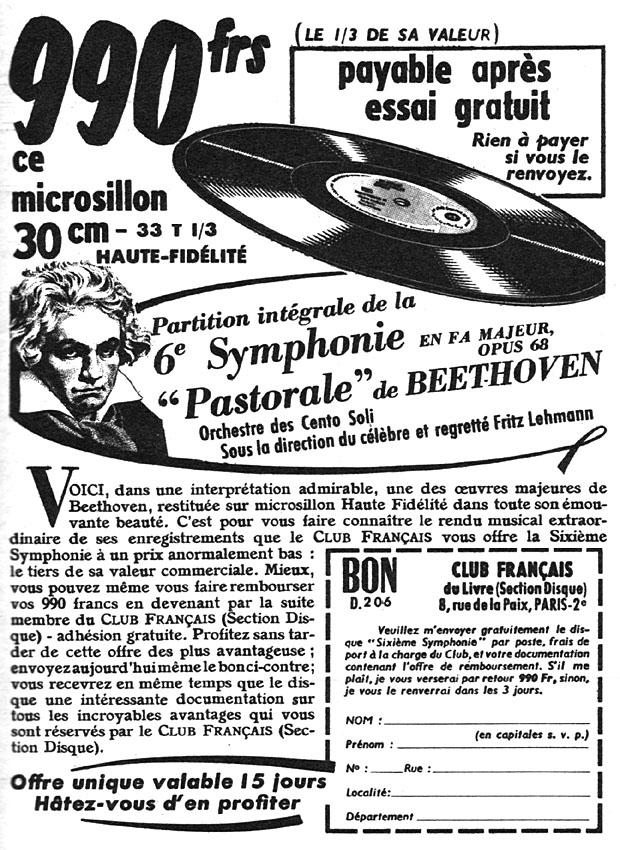 Publicité Club Franais du Livre 1956